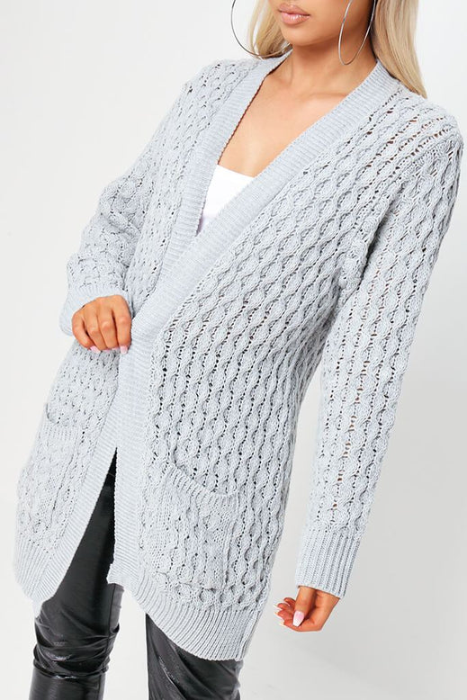 Grey Cable Knit Cardigan Knitwear Cardigan I SAW IT FIRST