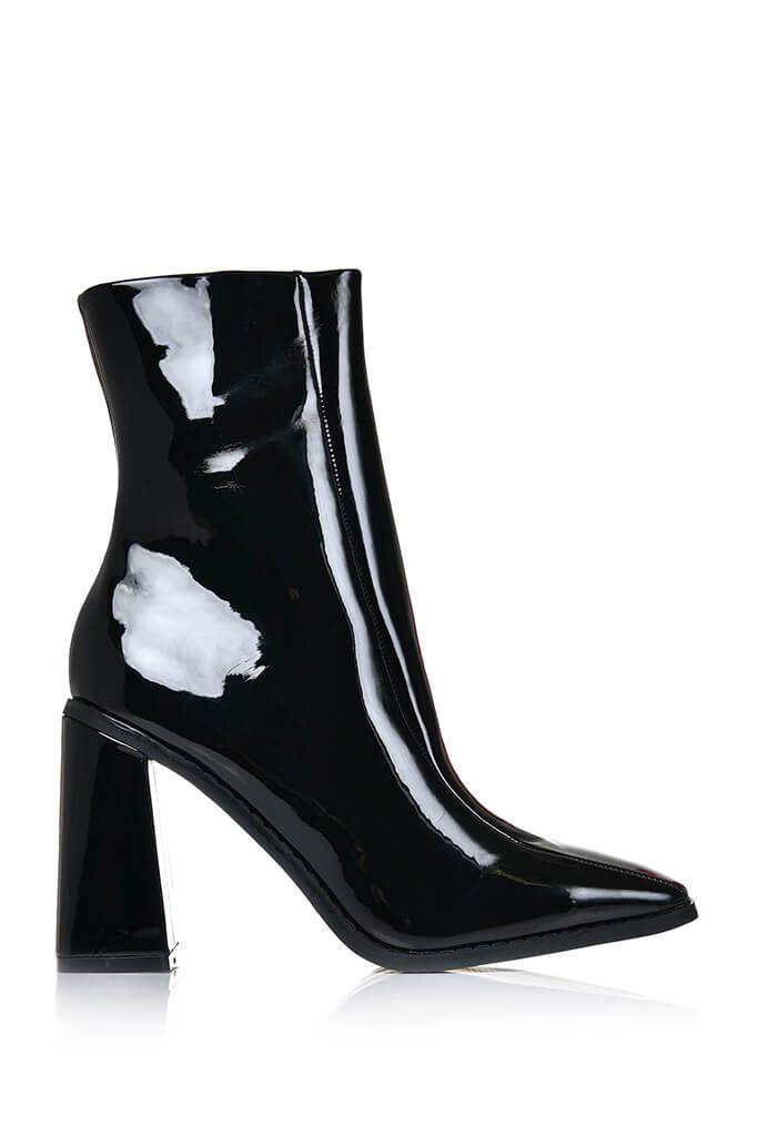 black flared heel boots