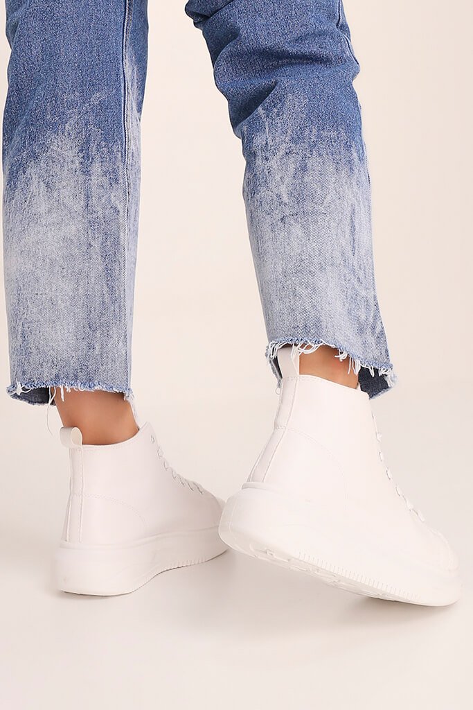 white chunky high top trainers