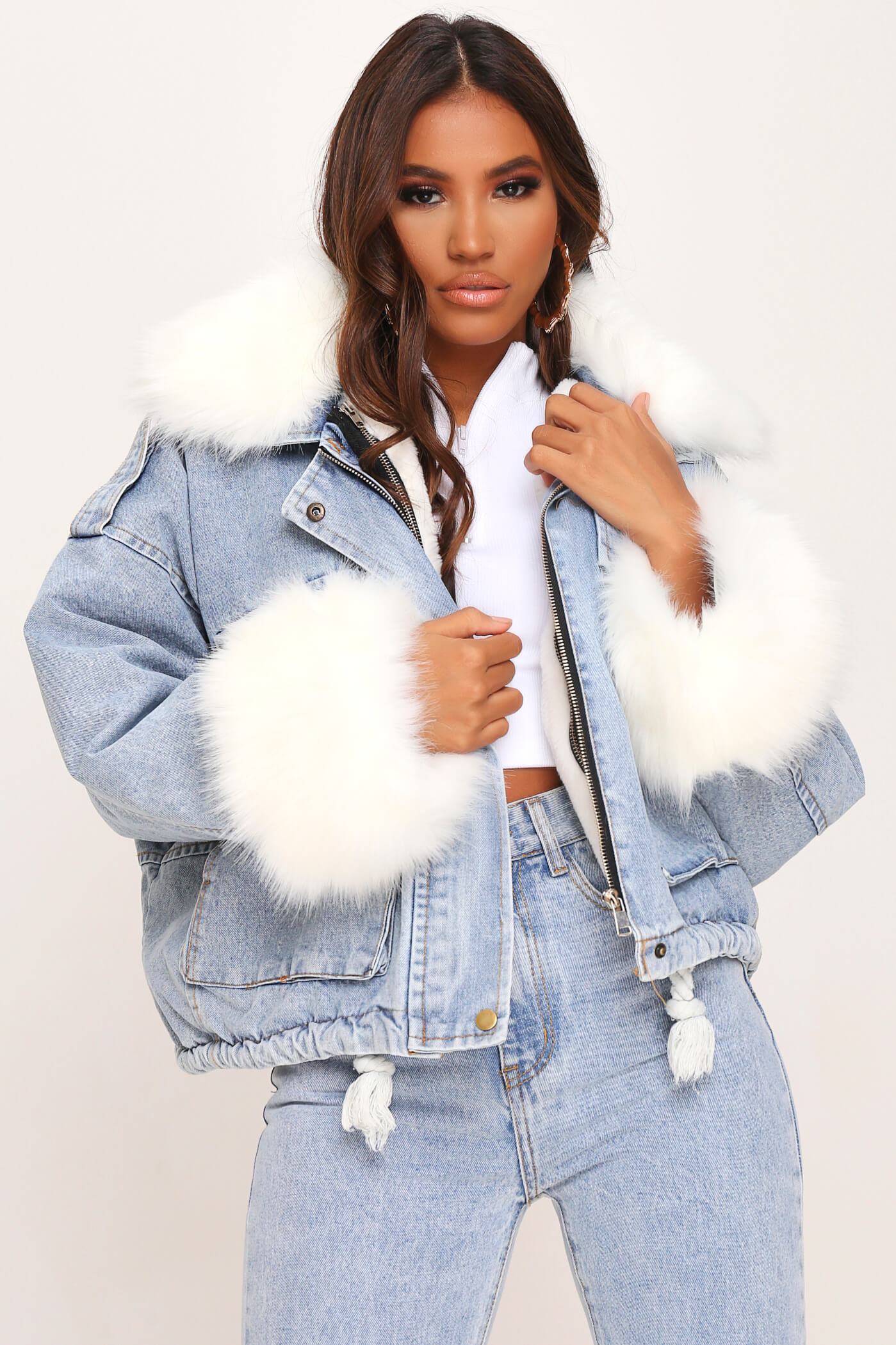 denim faux fur jacket