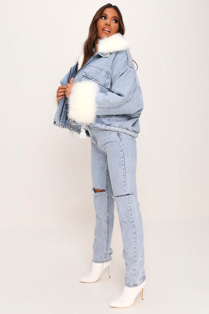 blue jean fur jacket