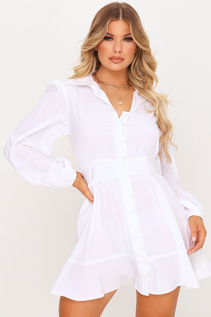 white skater shirt dress