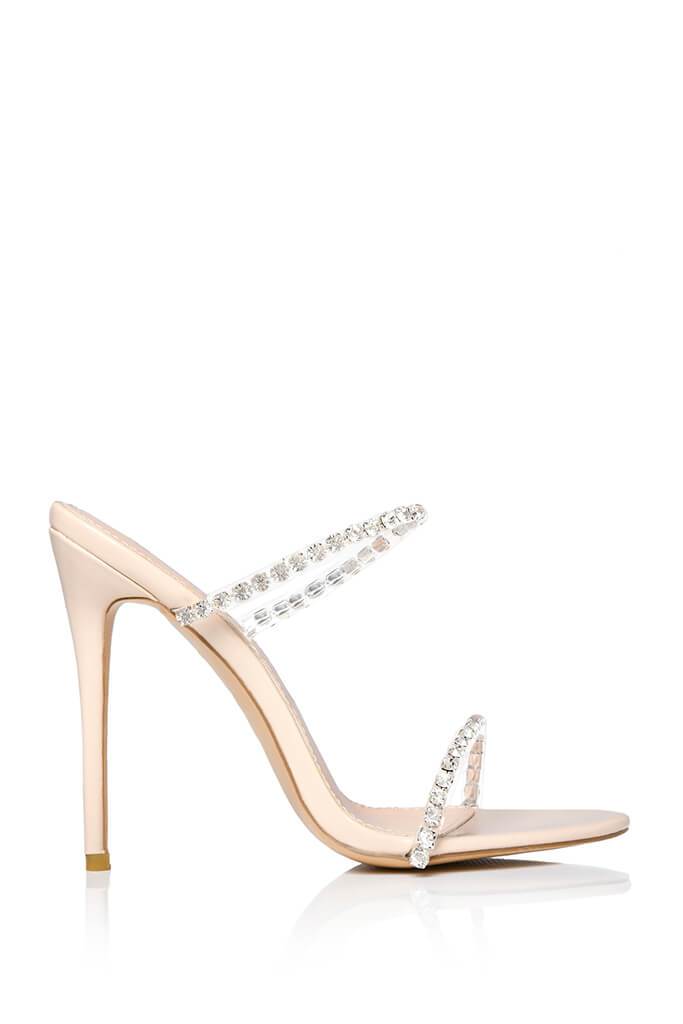 Nude Diamante Strap Heel Mule | Mules 