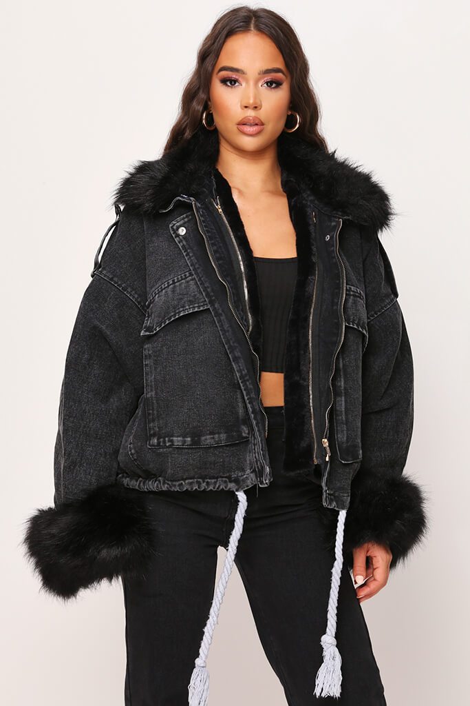 black faux fur denim jacket