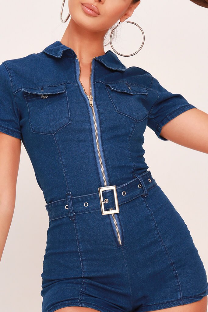 zip up denim playsuit