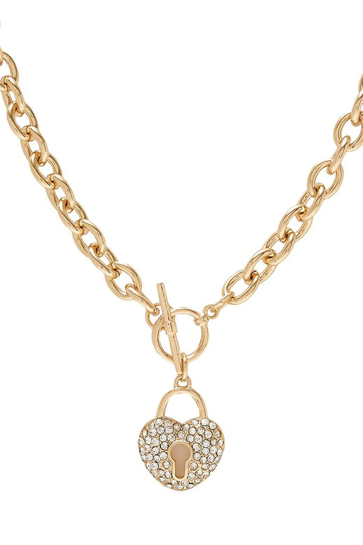 Gold Diamante Heart Lock Chain Necklace | Jewellery | I SAW IT FIRST