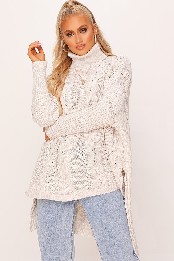 roll neck cable knit jumper