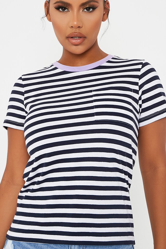 Navy Striped Crew Neck Short Sleeve T Shirt T Shirt I Saw It First 