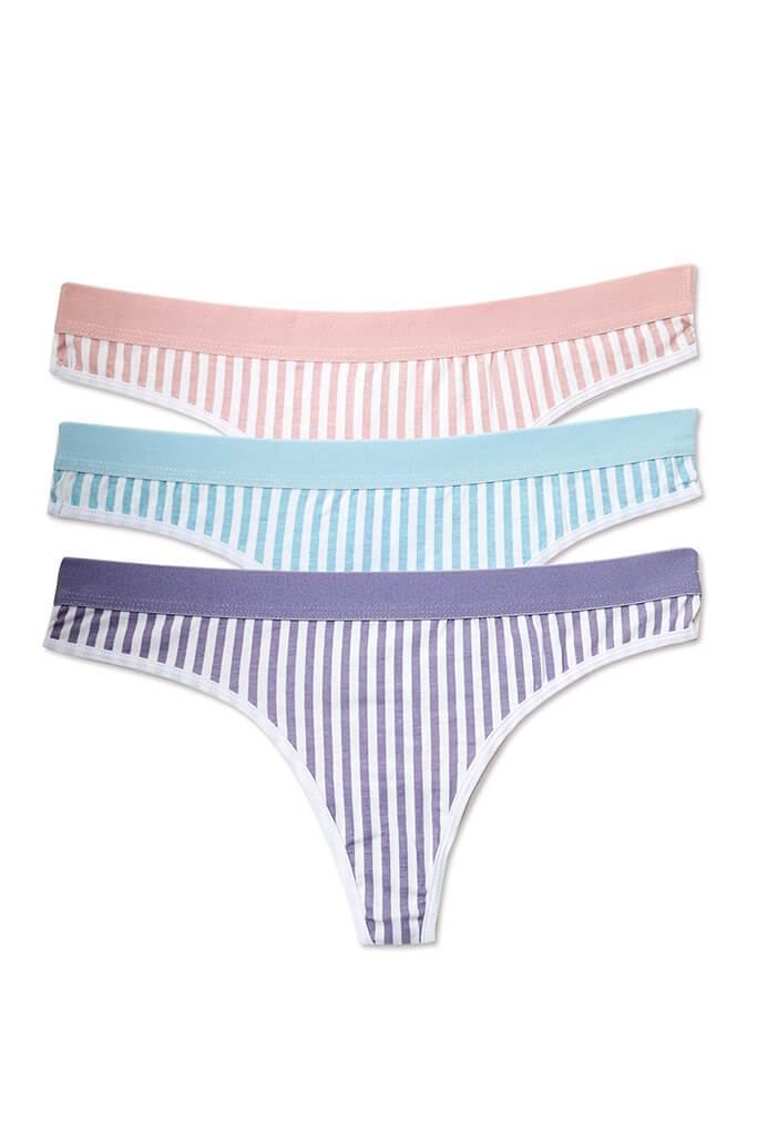 Multi 3 Pack Stripe Pastel Thongs | Knickers | I SAW IT FIRST
