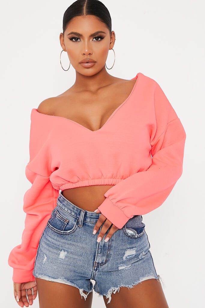 pink off the shoulder sweatshirt