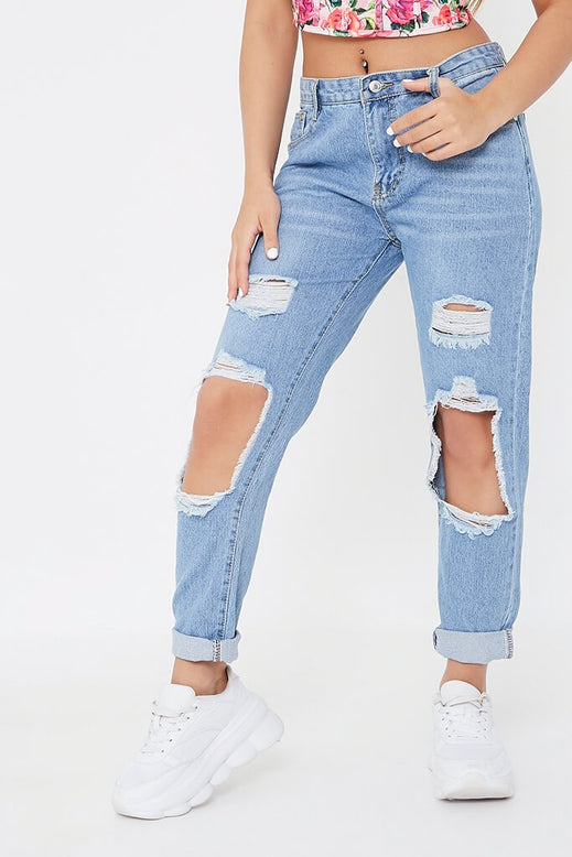 Light Wash Distressed Knee Mom Jeans | Denim | Jeans | I SAW IT FIRST