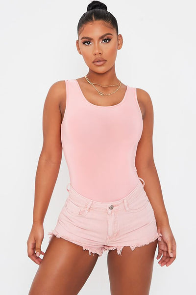 Blush Pink Bodysuit With Scoop Neck And Back Tops Bodysuit I Saw 8698