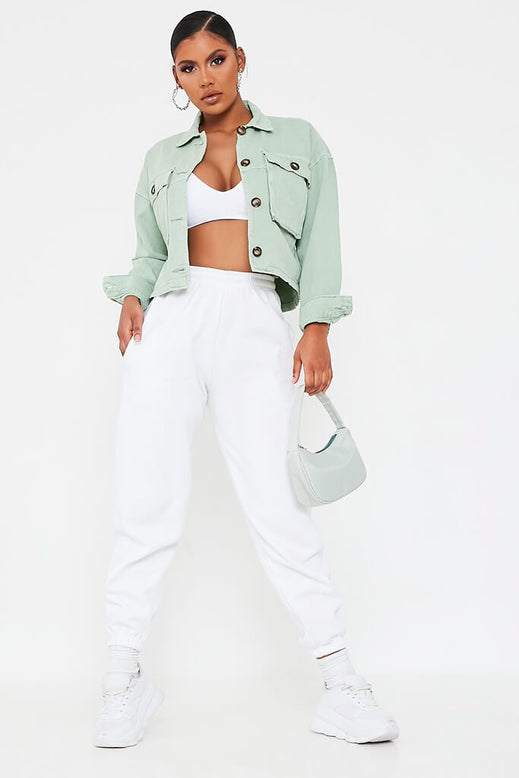 Mint Green Utility Pocketed Denim Jacket | Denim | Denim jacket | I SAW ...