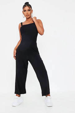 Black Jersey Square Neck Culotte Jumpsuit | Jumpsuit | Culotte jumpsuit ...