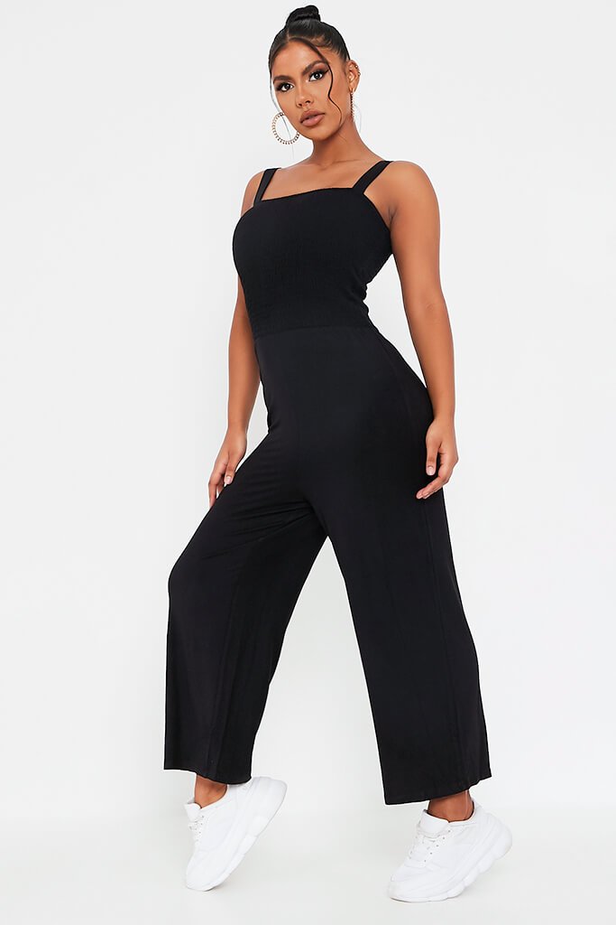 Black Jersey Square Neck Culotte Jumpsuit | Jumpsuit | Culotte jumpsuit ...