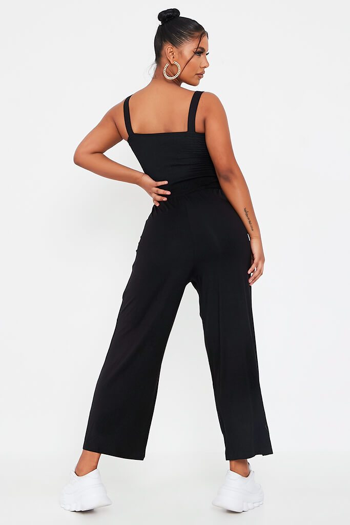 Black Jersey Square Neck Culotte Jumpsuit | Jumpsuit | Culotte jumpsuit ...