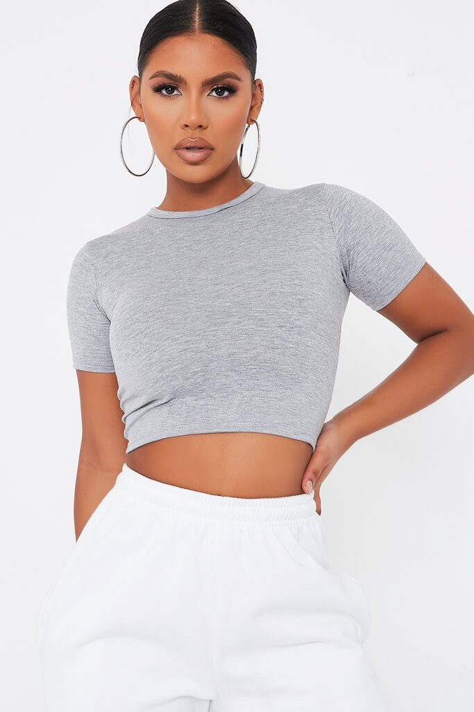 Grey Marl Fitted Crop T Shirt Tops Crop Top I Saw It First 