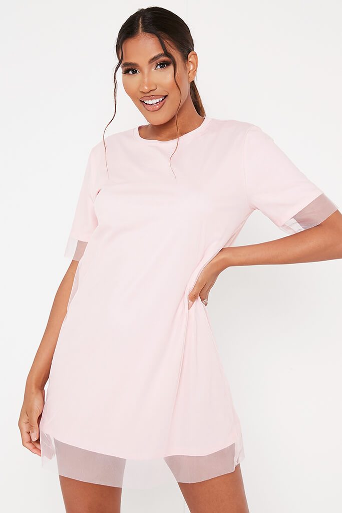 pink mesh t shirt dress