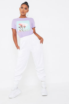 Lilac Cotton Floral Graphic Oversized T Shirt | T-shirt | I SAW IT FIRST