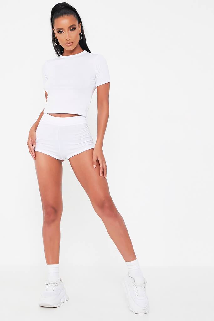 white mini cycling shorts