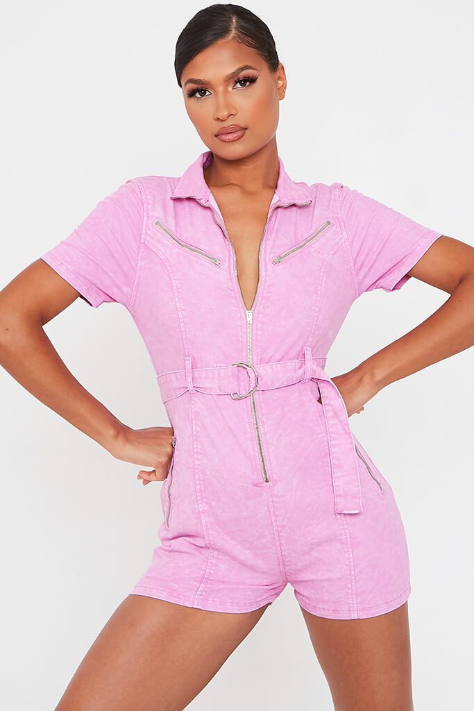 pink playsuit denim