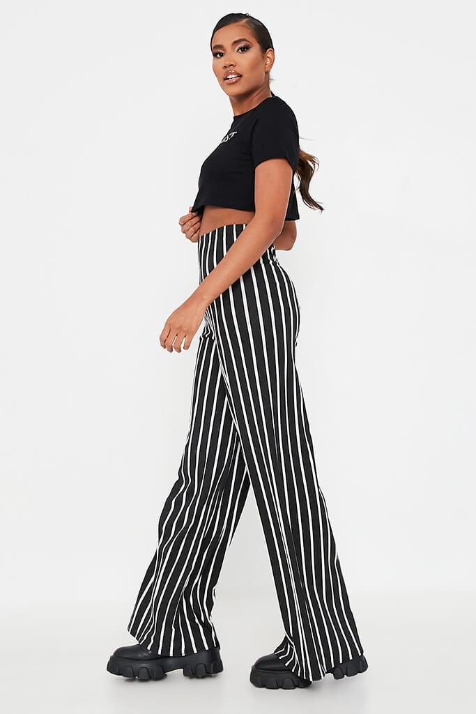 black striped wide leg trousers