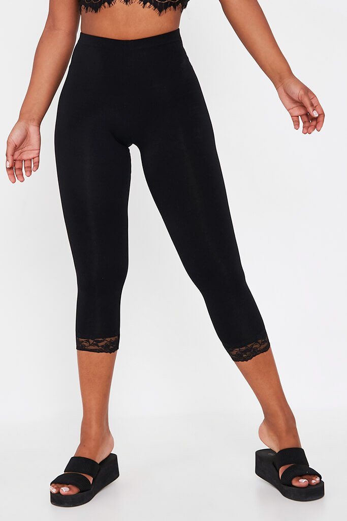 Floerns Women's Plus Size Guipure Lace Hem Capri Leggings Workout