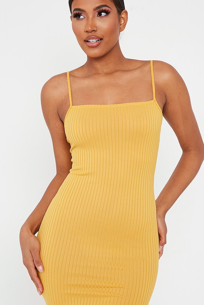 mustard ribbed midi dress