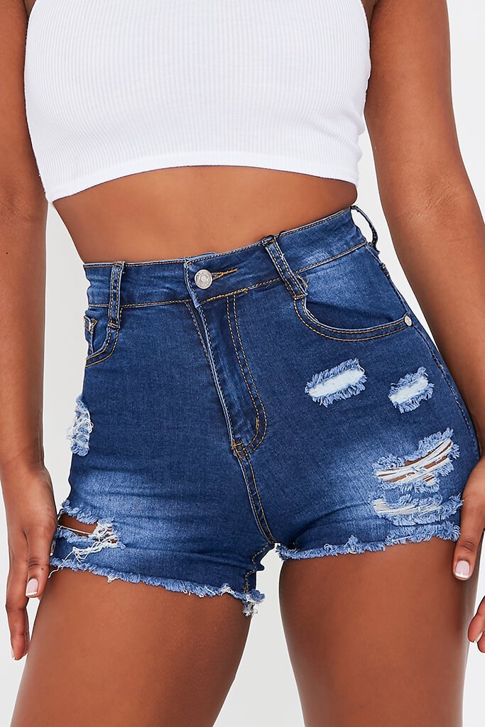 Dark Wash High Waisted Distressed Denim Shorts Denim Shorts I Saw It First