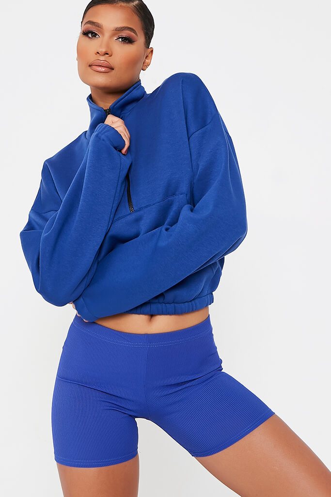 Cobalt Blue Rib Crop Cycling Short