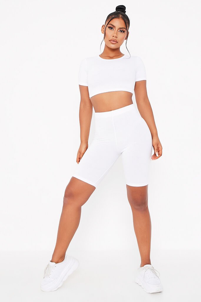 white cycling short set