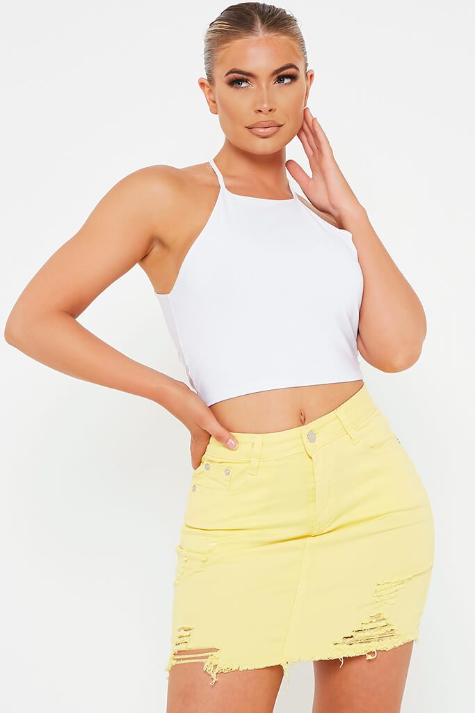 yellow denim mini skirt