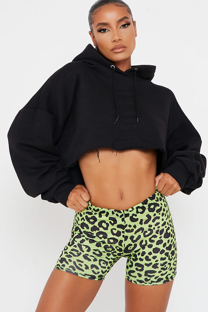 Neon Green Leopard Print Crop Cycling Short