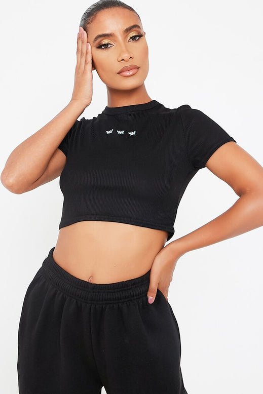 Black Butterfly Embroidered Crop Top | Crop top | I SAW IT FIRST