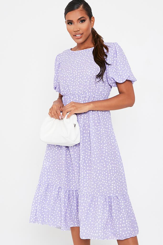 lilac midi dress with sleeves