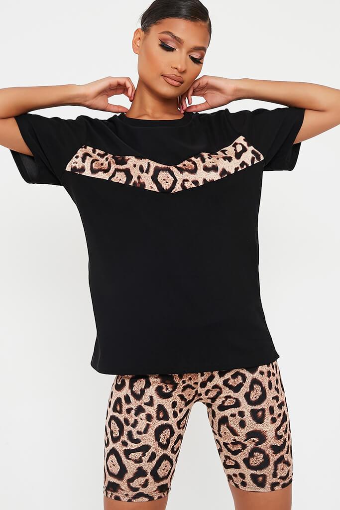 Black Leopard Print T-Shirt And Cycling Short Set