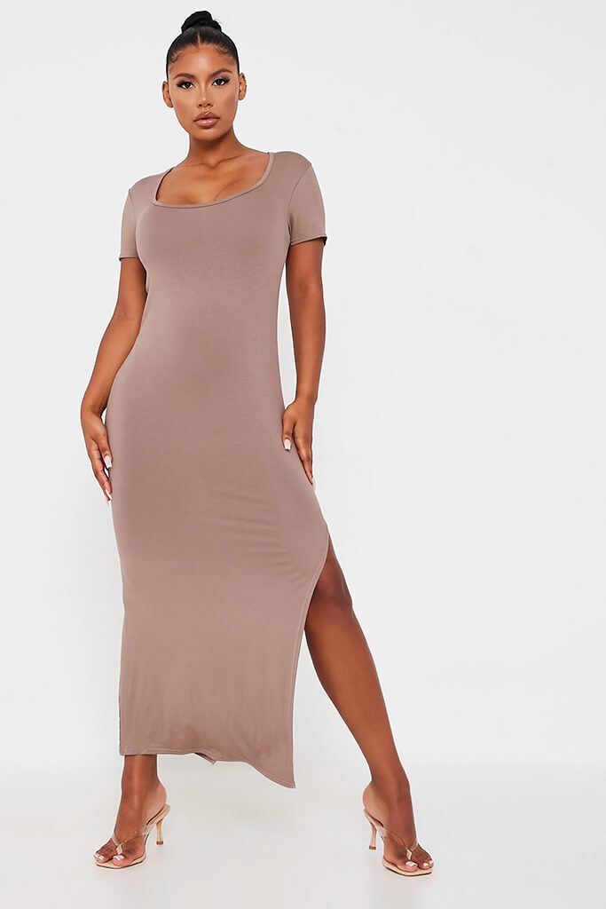 Mocha Short Sleeve Scoop Neck Lounge Dress