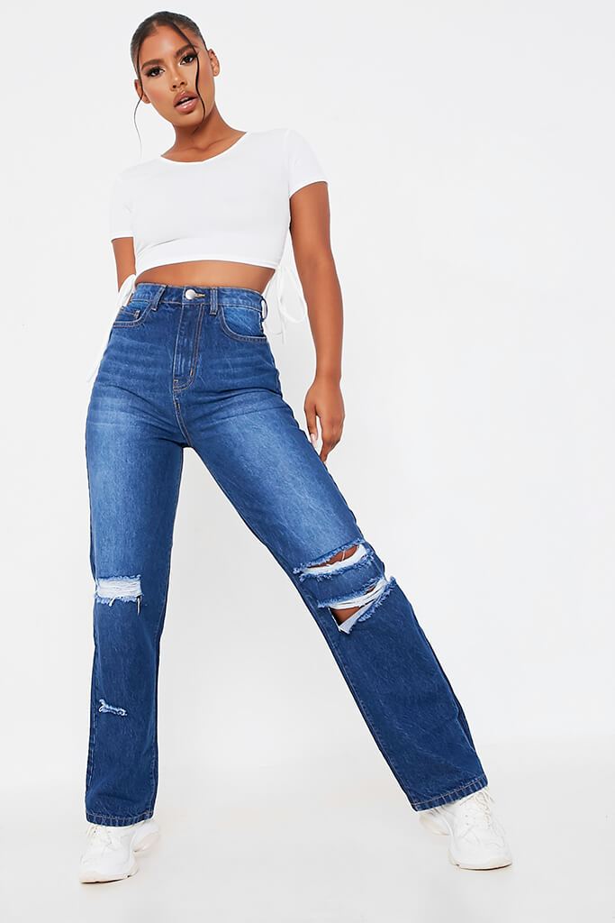 Dark Wash Super Baggy Slashed Knee Jean | Jeans | I SAW IT FIRST
