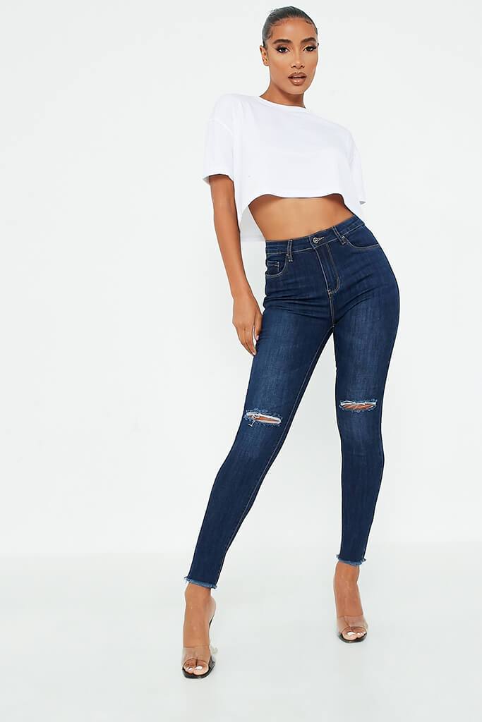 Dark Wash Slashed Knee Skinny Jeans | Denim | Jeans | I SAW IT FIRST