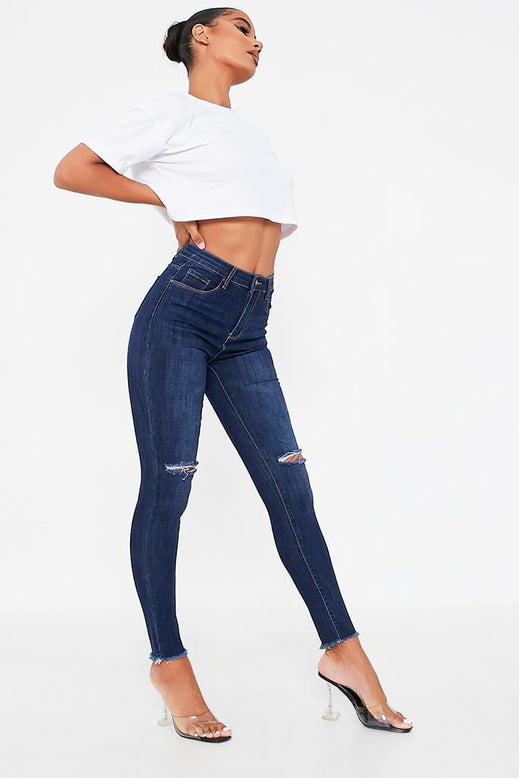 Dark Wash Slashed Knee Skinny Jeans | Denim | Jeans | I SAW IT FIRST