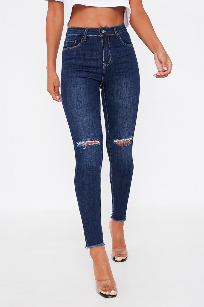 Dark Wash Slashed Knee Skinny Jeans | Denim | Jeans | I SAW IT FIRST