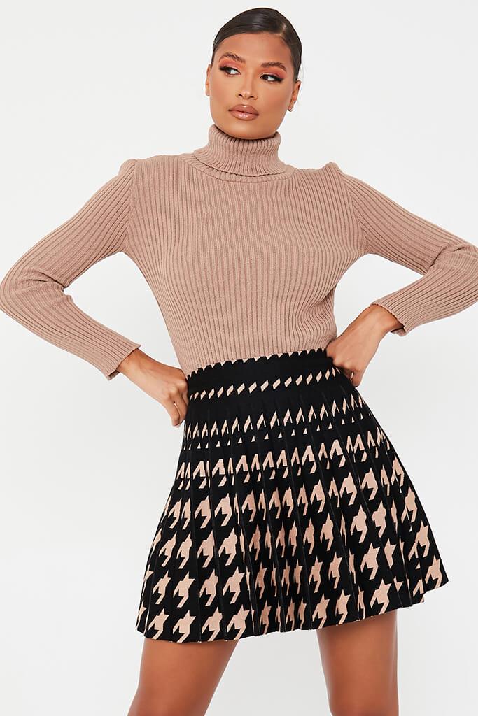 Camel Mini Dogtooth Knit Skirt | Knitwear | Knitted skirt | I SAW IT FIRST