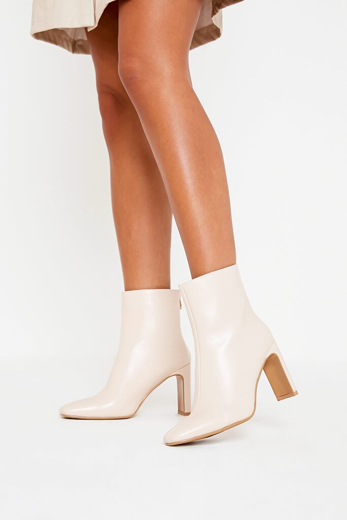 Ecru Flat Heel Ankle Boots