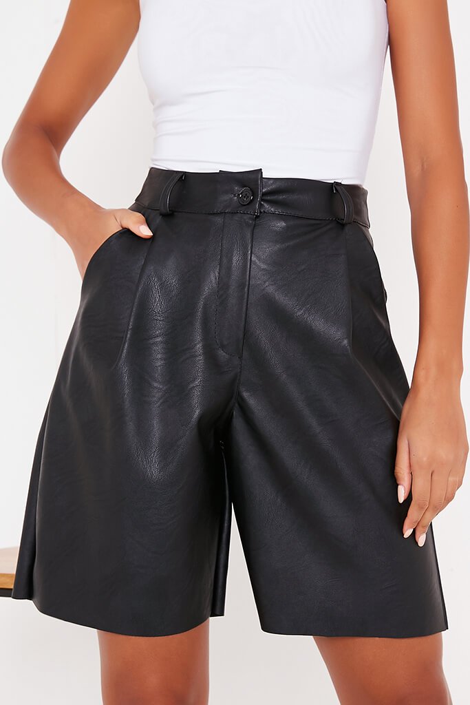 Black Faux Leather Long Tailored Bermuda Shorts Tailored I Saw It First 3583