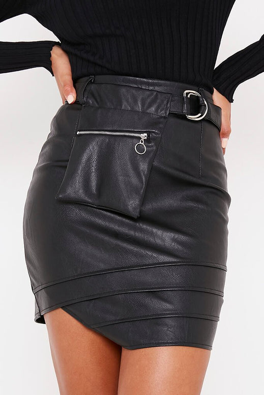 Black Utility Buckle Faux Leather Mini Skirt | Mini skirt | I SAW IT FIRST