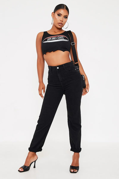 Black Distressed Hem Sexsi Printed Tank Top | Crop top | I SAW IT FIRST