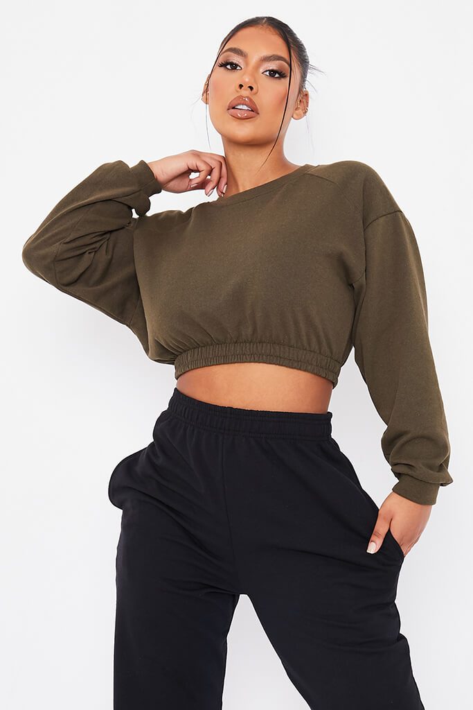 Khaki Oversized Raglan Crop Sweatshirt