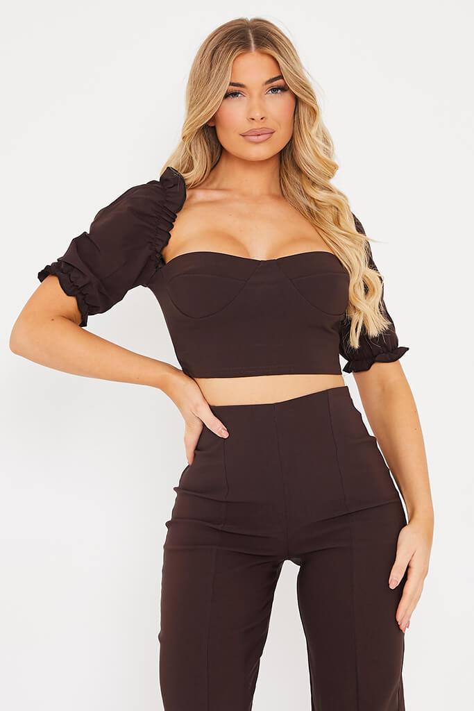 Chocolate Bengaline Milkmaid Puff Sleeve Top