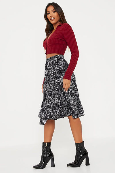 Black Spot Print Tiered Frill Midi Skirt | Midi skirt | I SAW IT FIRST