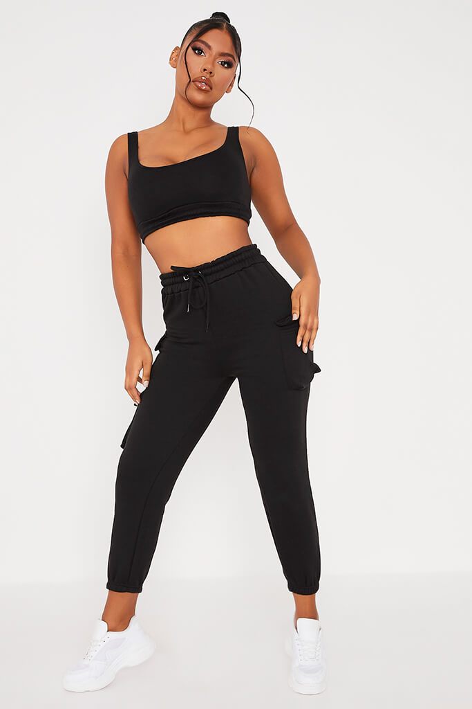 Black Crop Top And Cargo Jogger Set | Sets | I SAW IT FIRST